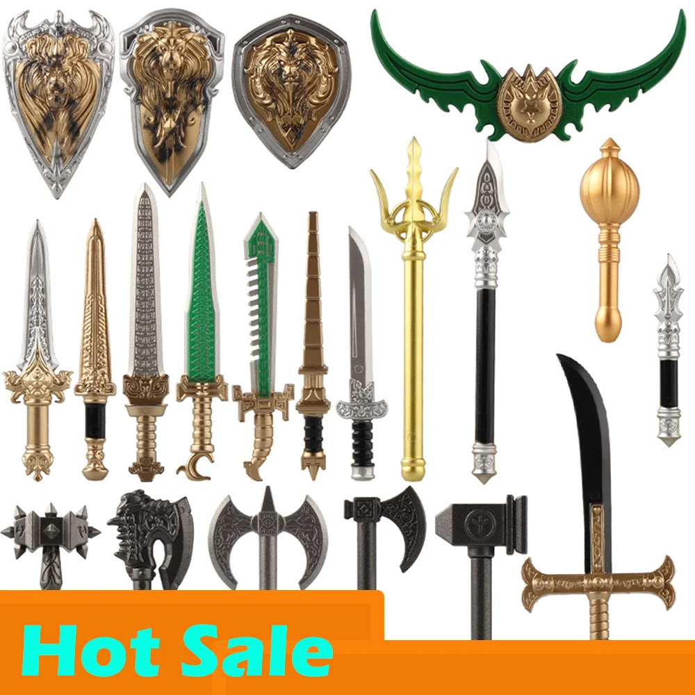 

Medieval Military Building Blocks Action Figure Weapon King Ryan Sword Lion Heart Shield Knight Long Spear Axe Brick Toys