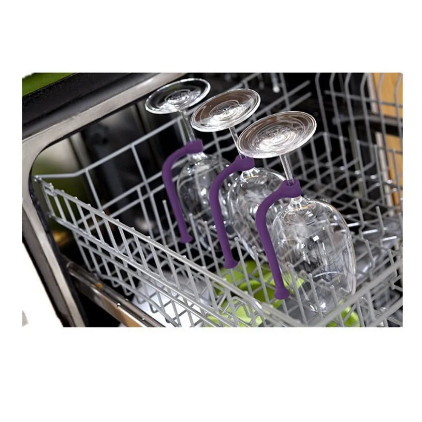 4Pcs Ajustar Silicone Vidro De Vinho Lava-louças Cálice Titular Safer Stemware Saver Utensílios Saver Clipe De Vidro De Vinho Assistente De Lavagem