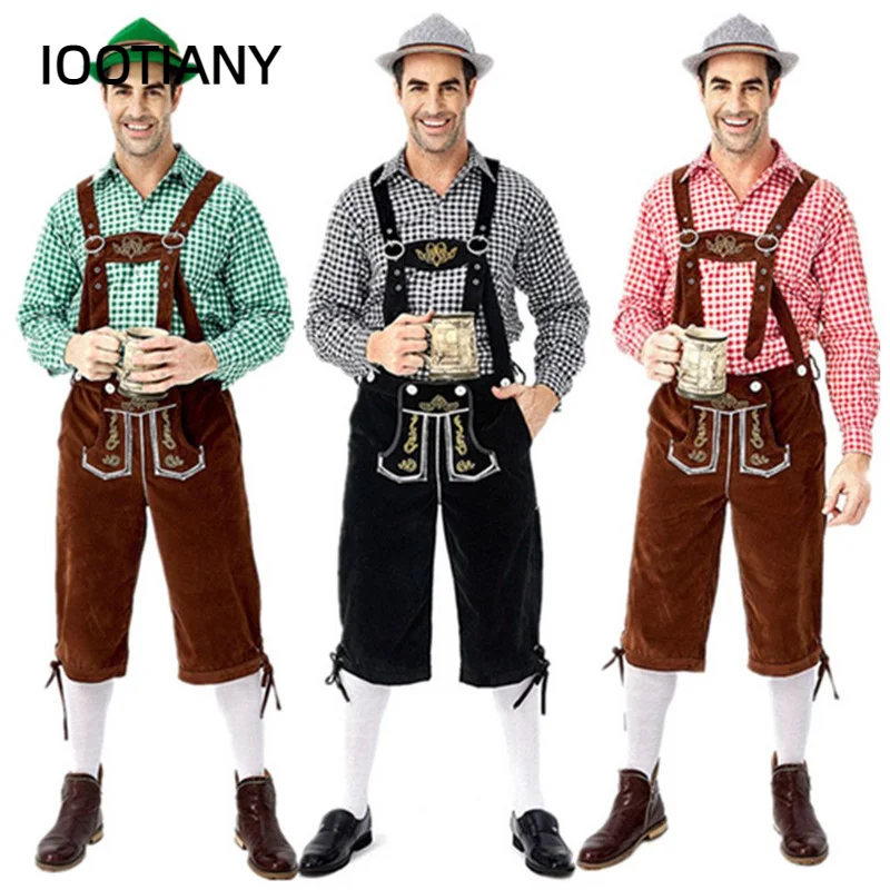 

Men's Oktoberfest Leather Pants Costume Bavaria October German Beer Festival Costume Bib Shorts Men's Halloween Cosplay Costume