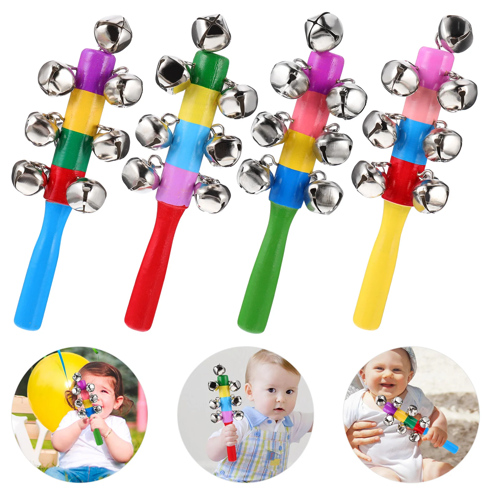 8 Pcs Child Holding Rattle Baby Musical Bell Toddler Instruments Toys Band Wrist Bells Rainbow Hand Infant Sticks Puzzle