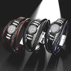 New Style Classic Vintage Braided Rope Bracelet Premium Metal Magnetic Buckle Compass Men's Bracelet Fashion Jewelry Wholesale