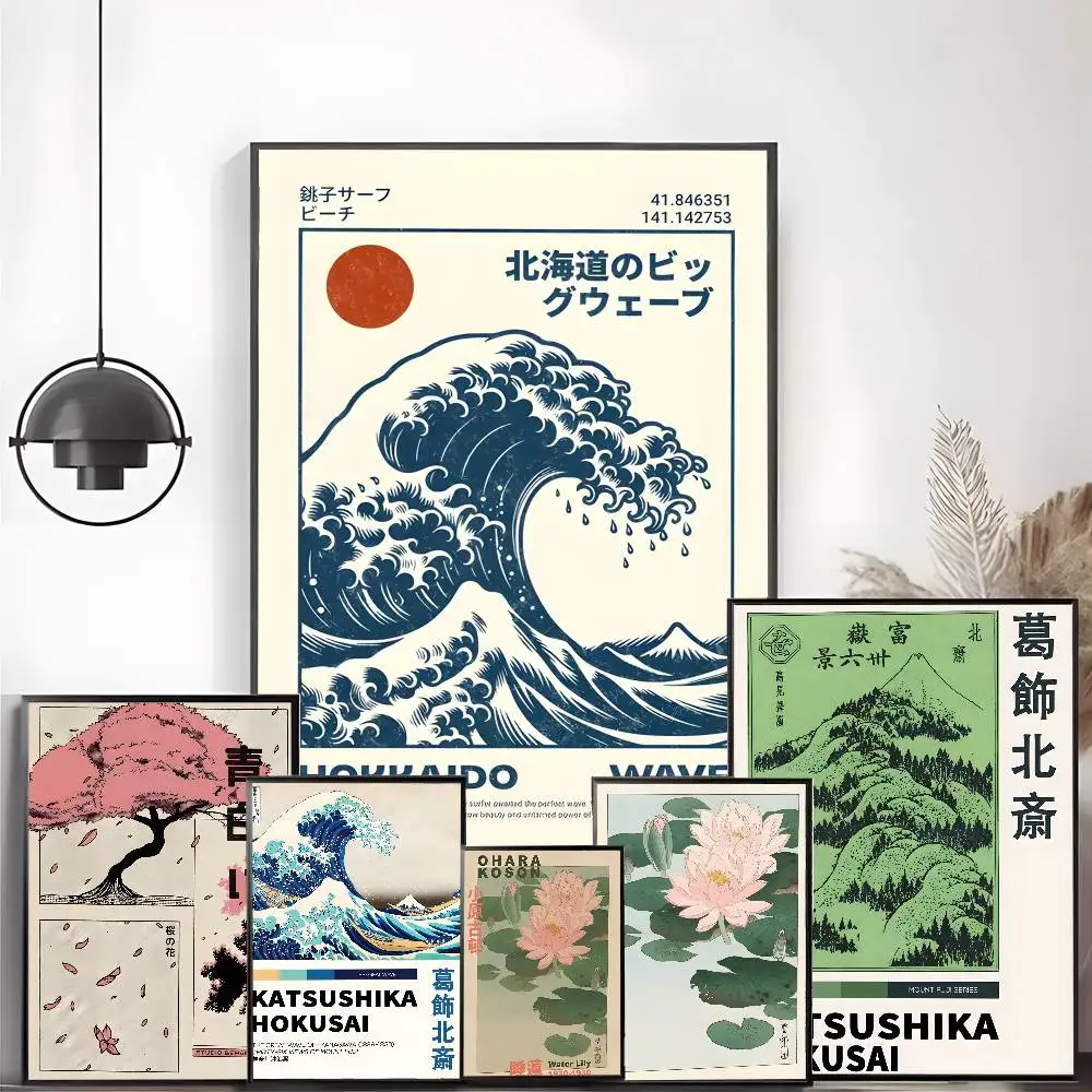 ملصق فني ياباني من Hokusai Ohara Koson ملصق فني عالي الوضوح ذاتي اللصق مقاوم للماء لتزيين المنزل لغرفة المعيشة