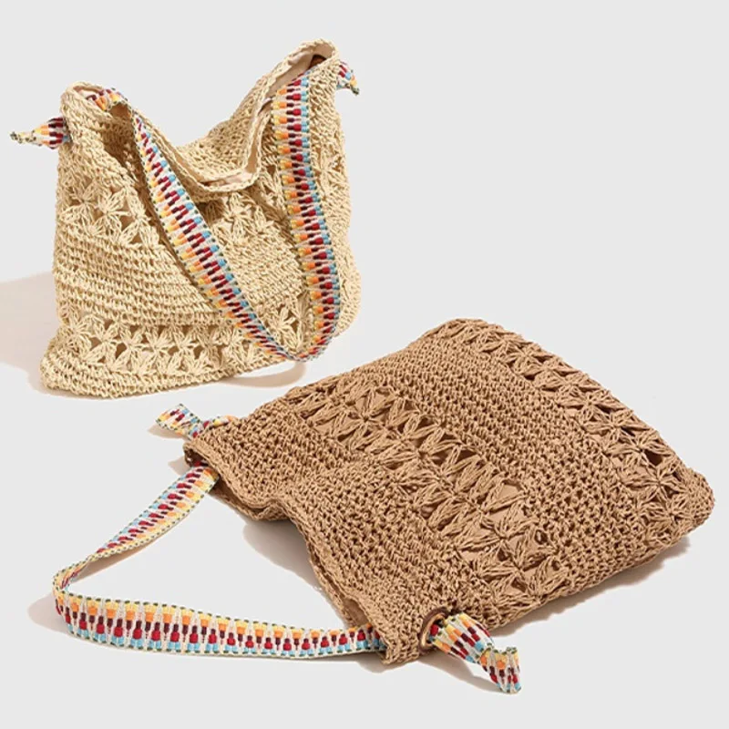 

2026 Casual Urban Straw Woven Bag Simple Beach Vacation Color Belt Woven Bag Versatile Underarm Single Shoulder Bag