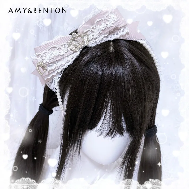 

Mine Series Mass-Produced Lace Bow Heavy Craft Headband Handmade KC Versatile Women Japanese Sweet Lolita Girl Hair Accessories