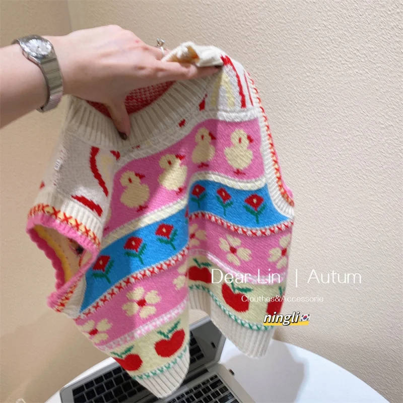 Girls2024New Baby Girl Cute Sweater Vest Internet Celebrity Fashionable Stylish Autumn Sweater