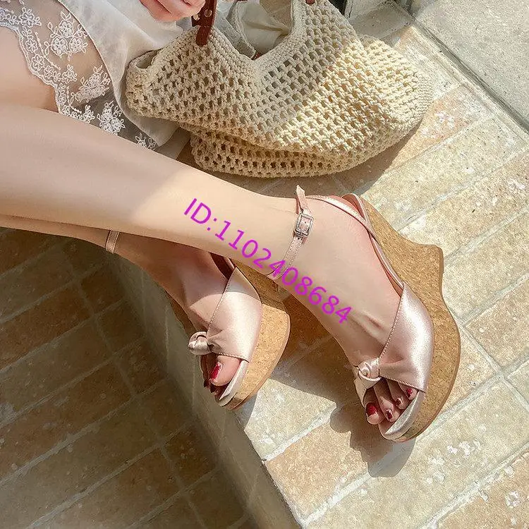 Design Women Summer High Platform Peep Toe Wedge Heel Sandal Sexy Lady Slingback High Wedge Platform Bow Sandal