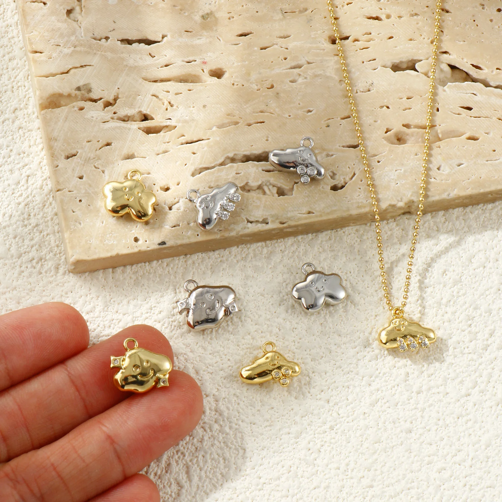 2 Pcs Weather Collection Charms Cubic Zirconia Multicolor Smile Cloud Brass Pendants For DIY Necklace Making Findings Wholesale
