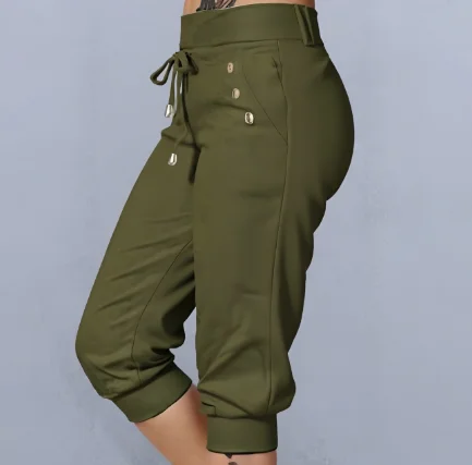 

Модные женские брюки с эластичной резинкой на талии и карманами, летние повседневные брюки, однотонные уличные свободные спортивные брюки