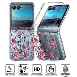 Flower Pattern Transparent Folding Phone Case For Motorola Razr 50 40 Ultra Razr40 Razr50 Clear Hard PC Shockproof Bumper Cover