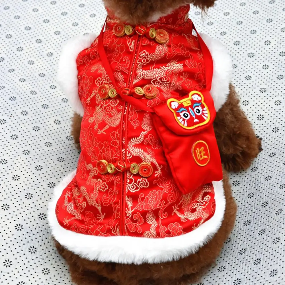 Dog Parkas Buckle Dogs Coat With Red Packet Chinese Style Keep Warm Puppy Tang Suit Two-legged Thickened Pet Cloth For New Year