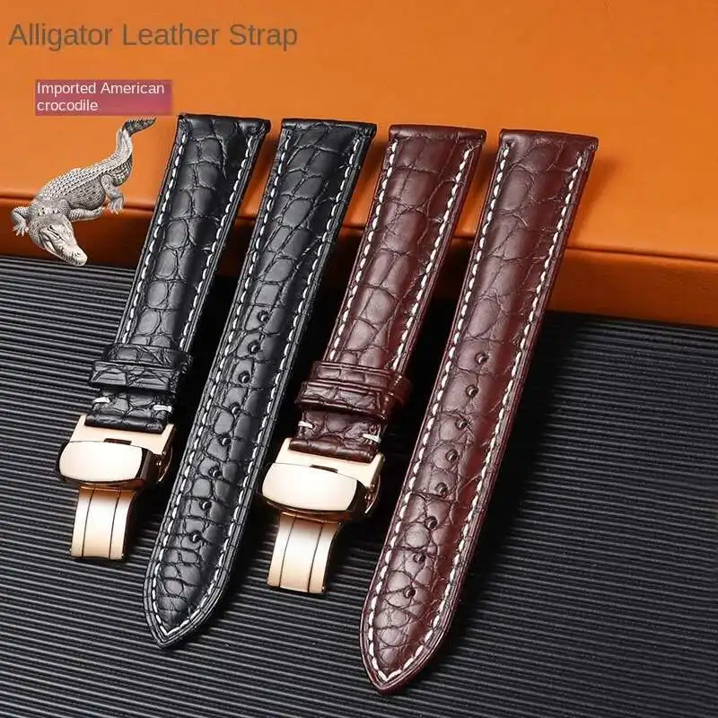 Universal Alligator Wristband Genuine Crocodile Skin Watchband For IWC Longines 18Mm 19Mm 20Mm 22Mm Black Brown Straps
