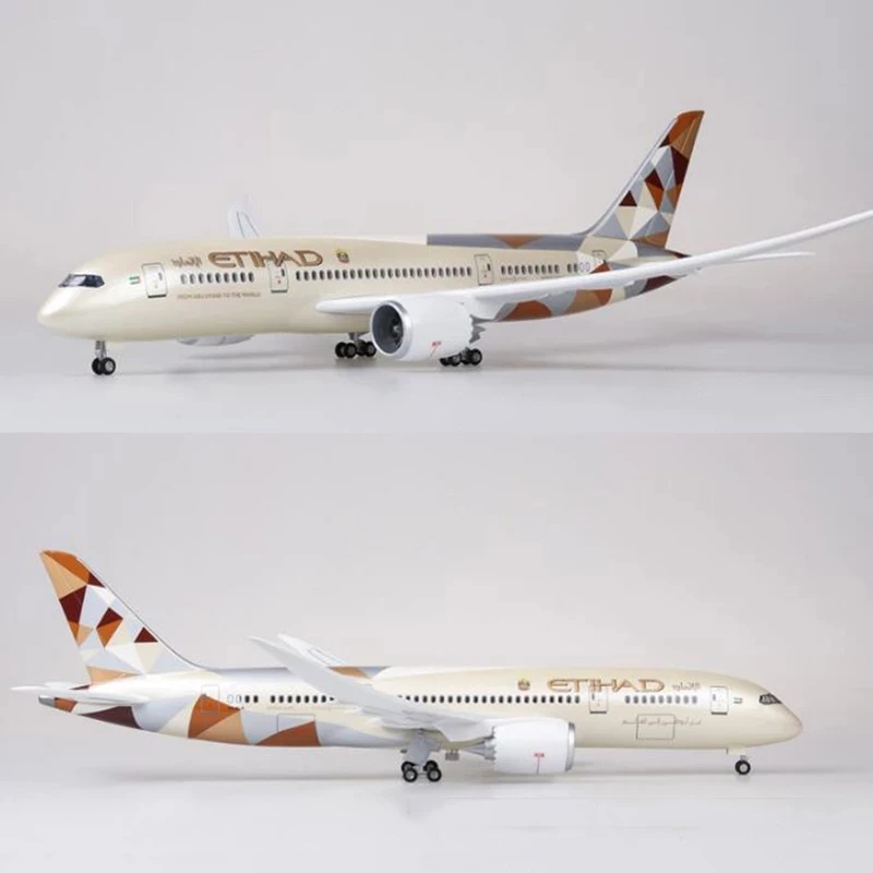 1:130 Scale 43cm 787 Boeing Aircraft Etihad Air B787 Airplane Model Die-Cast Resin Aircraft Ornament with LED Lights