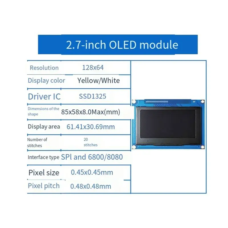 BNVN-SPI Serial 2.7-Inch OLED Display 12864 Dot Matrix Screen 20-Pin SSD1325 Driver OLED Module