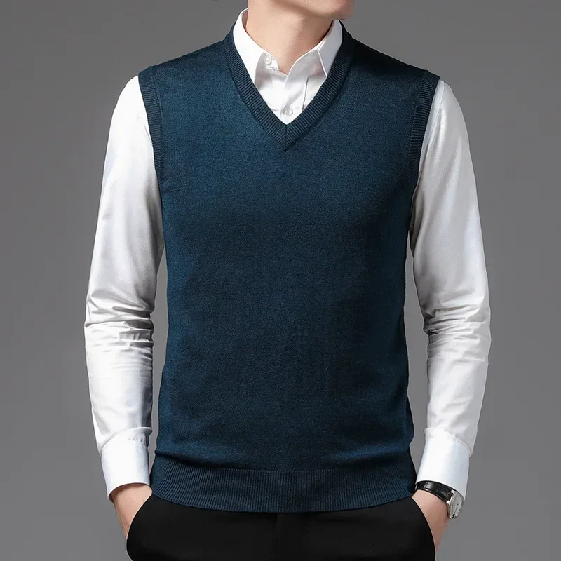 New Men\'s Cashmere Sweater Vest V-neck Sweater Large Size  Men\'s Knitted Vest