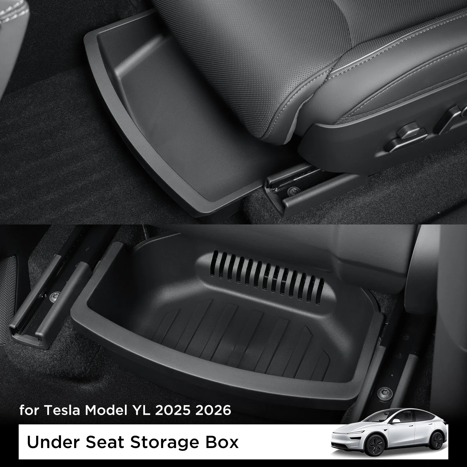 Car First Row Under Seat Front Rear Storage Box Drawer Type TPE Car Tray Organizer Accessories For Tesla Model YL 2025 2026
