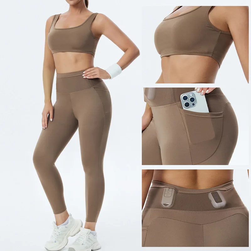 Women's Fitness Yoga Set, Mesh High-Waist Tight Shark Long Pants and Tank Top Two-Piece Set