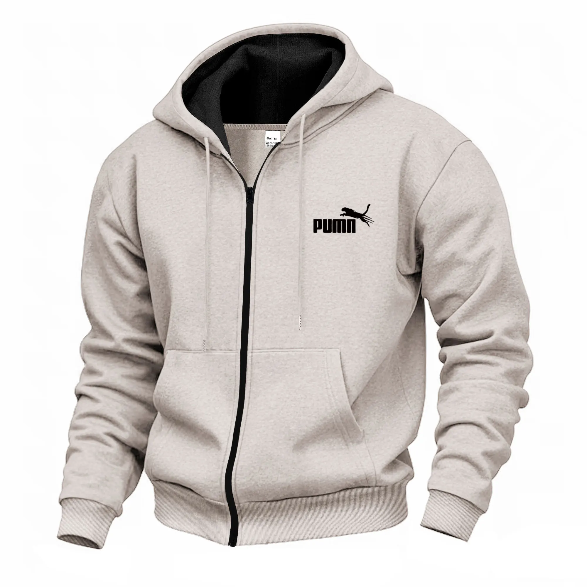 

2025 New Men's Hoodie Coat Fleece Lined With A Solid Color Loose Hooded Sweatshirt Outdoor Sports Leisure Fashion Zipper Jacket