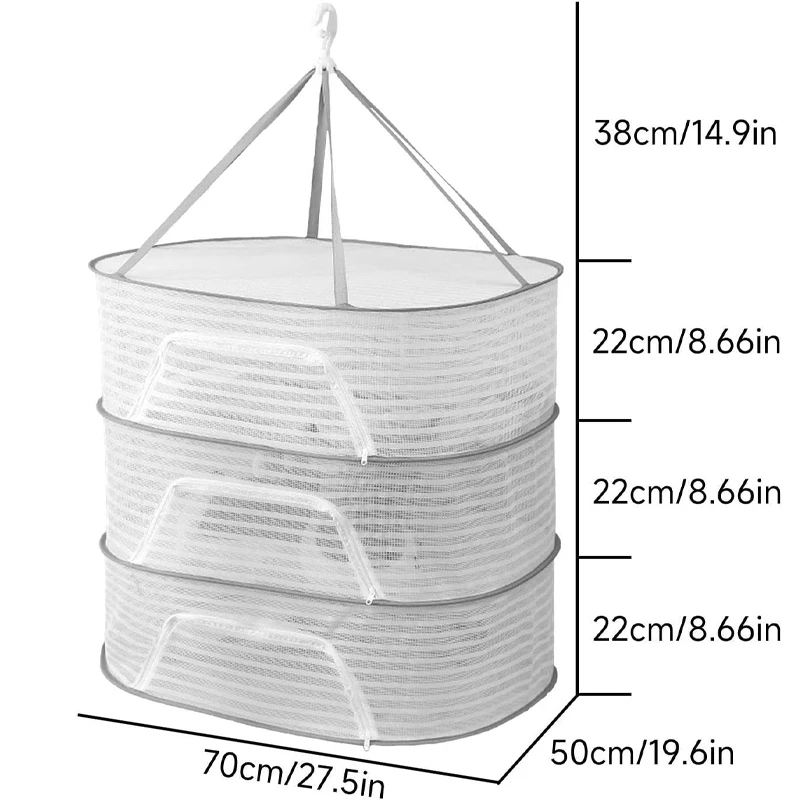 3 Tier Portable Mesh Clothes Hanging Dryer Folded Herb Rack for Buds Fruits Hydroponics Flowers Vegetables Fish Clothes Doll