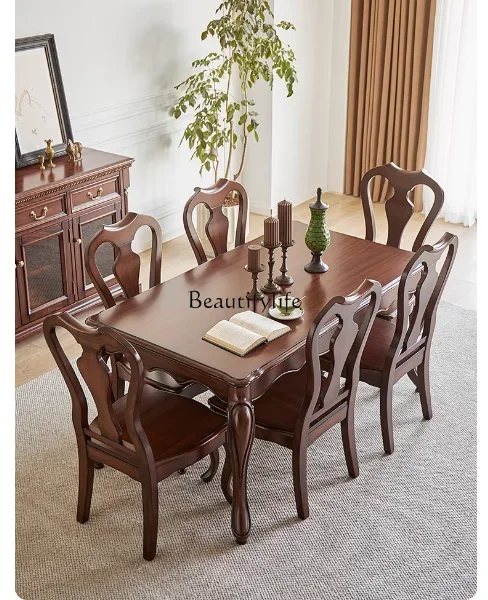yj19 Solid Wood Dining Table Black Walnut American Classical Rectangular European Style Dining Table