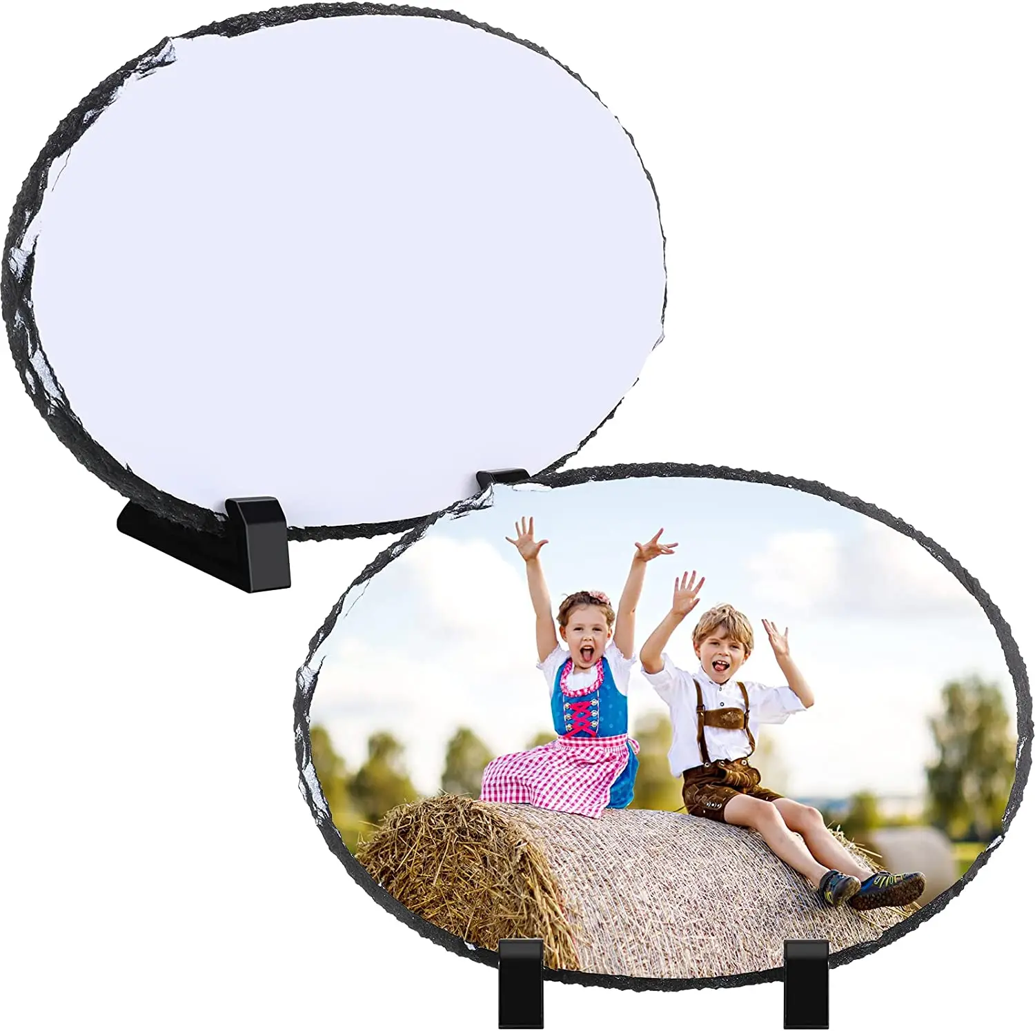 

Free Shipping 30Pcs/Lot Sublimation Blanks Customized Oval Rock Slate Photo Plaque Picture Frame Novelty For Wedding Birthday