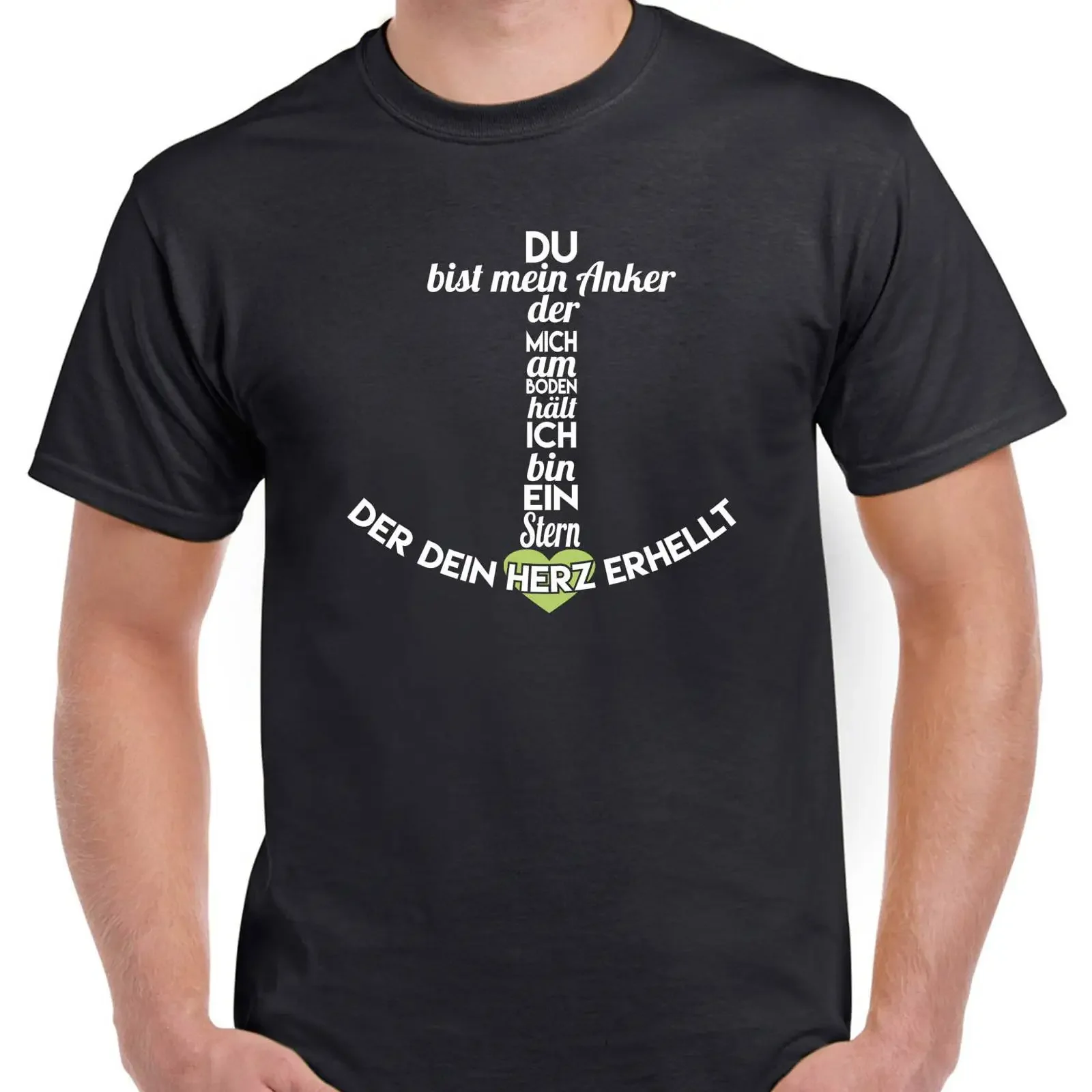 German 'Du bist mein Anker' Love Quote Anchor Print Men's T Shirt 100 Cotton  Crew Neck Casual Basic vintage Washed Stretched