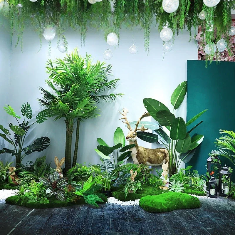 زخرفة نباتية خضراء مقلدة كبيرة من الأرض إلى السقف للمسافر الداخلي الموز مقلد شجرة المناظر الطبيعية مكتب متجر الملابس #2