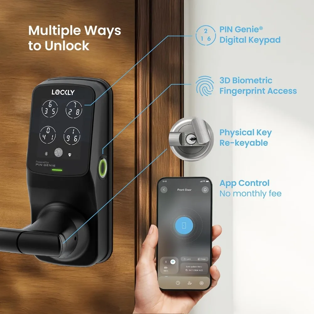 Secure Pro Smart Lock Wi-Fi, Keyless Entry Digital Keypad Door Lock, 3D Biometric Fingerprint Sensor Front Door Lock with Handl