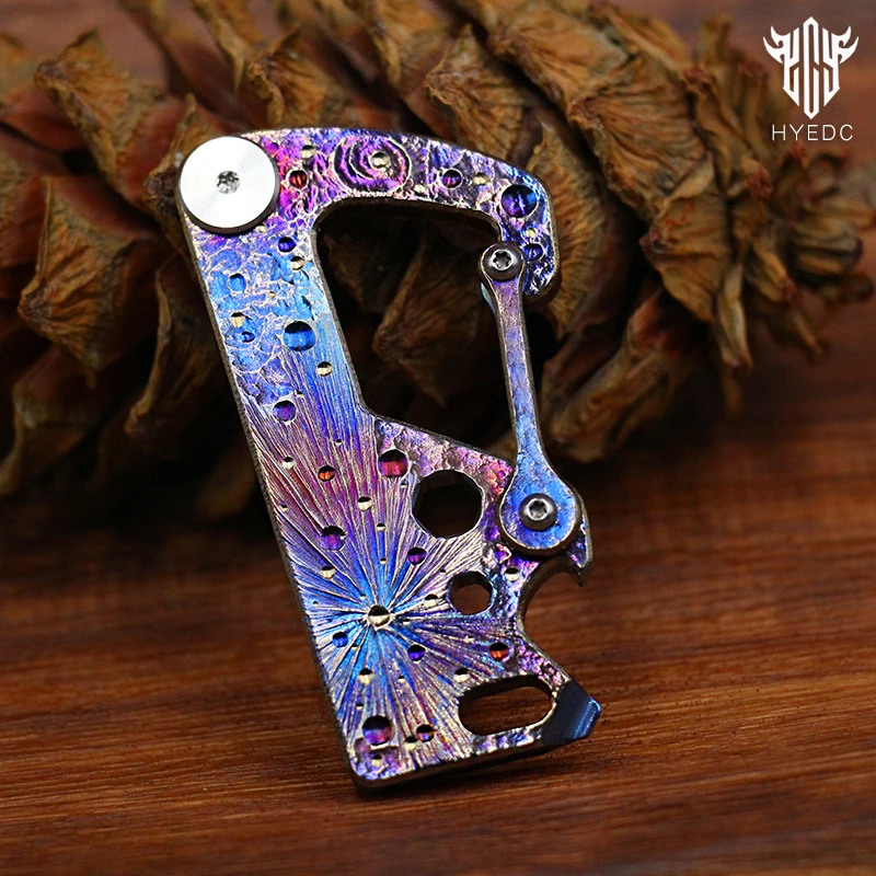 Limited Edition Hand Carving Starry Sky Titanium Alloy Multifunctional Key Chain Waist Hanging Car Keychain  Pocket Knife EDC