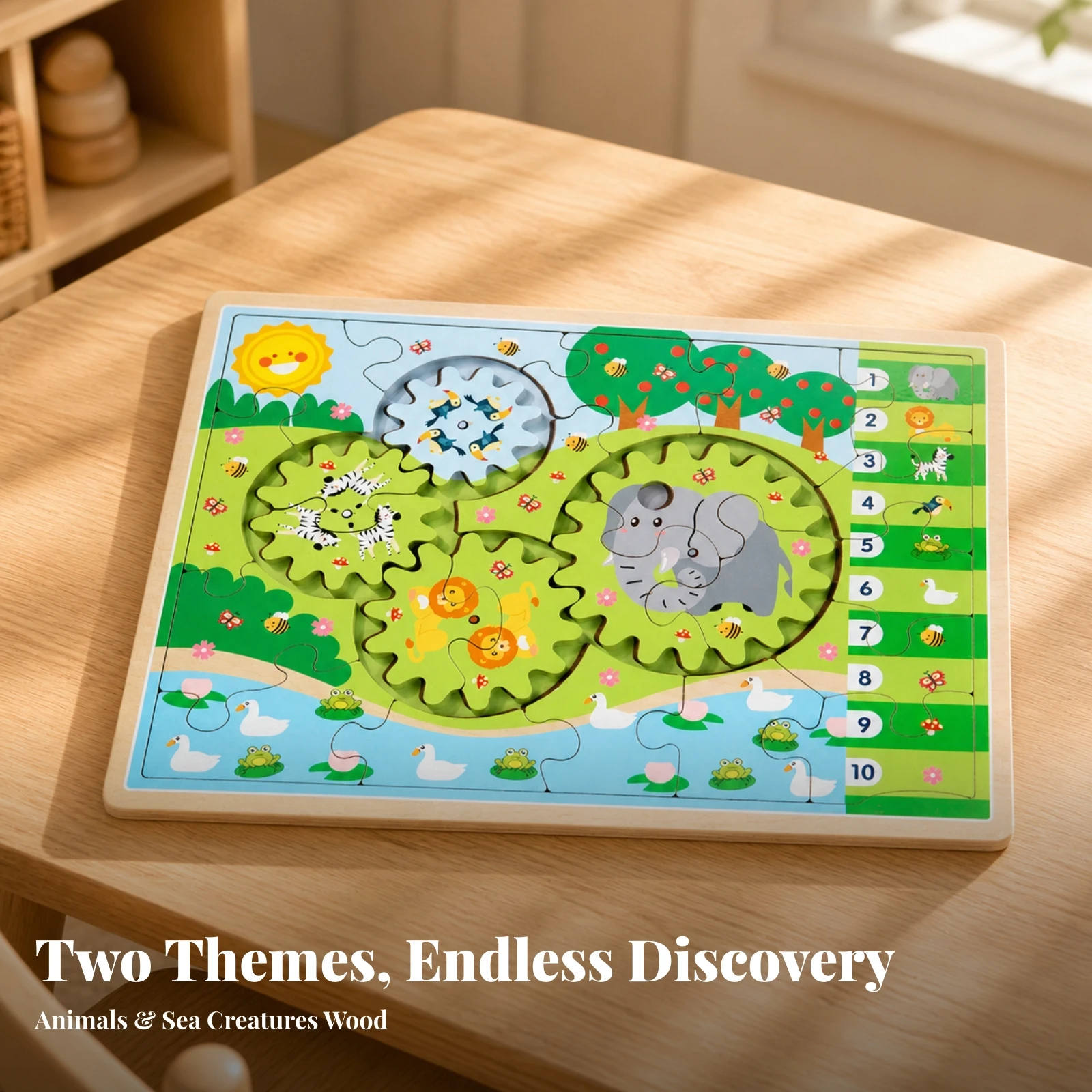 Toy Hands-on Wooden Puzzle with Rotating Gear Pieces Preschool Toy Screenwithout Screen for Children Ages 4 to 6, Home Playtime