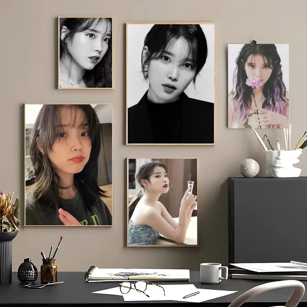 Singer IU Music Photos of People Retro Print Poster Paper Waterproof HD Sticker Bedroom Entrance Home Living Room Wall Decor