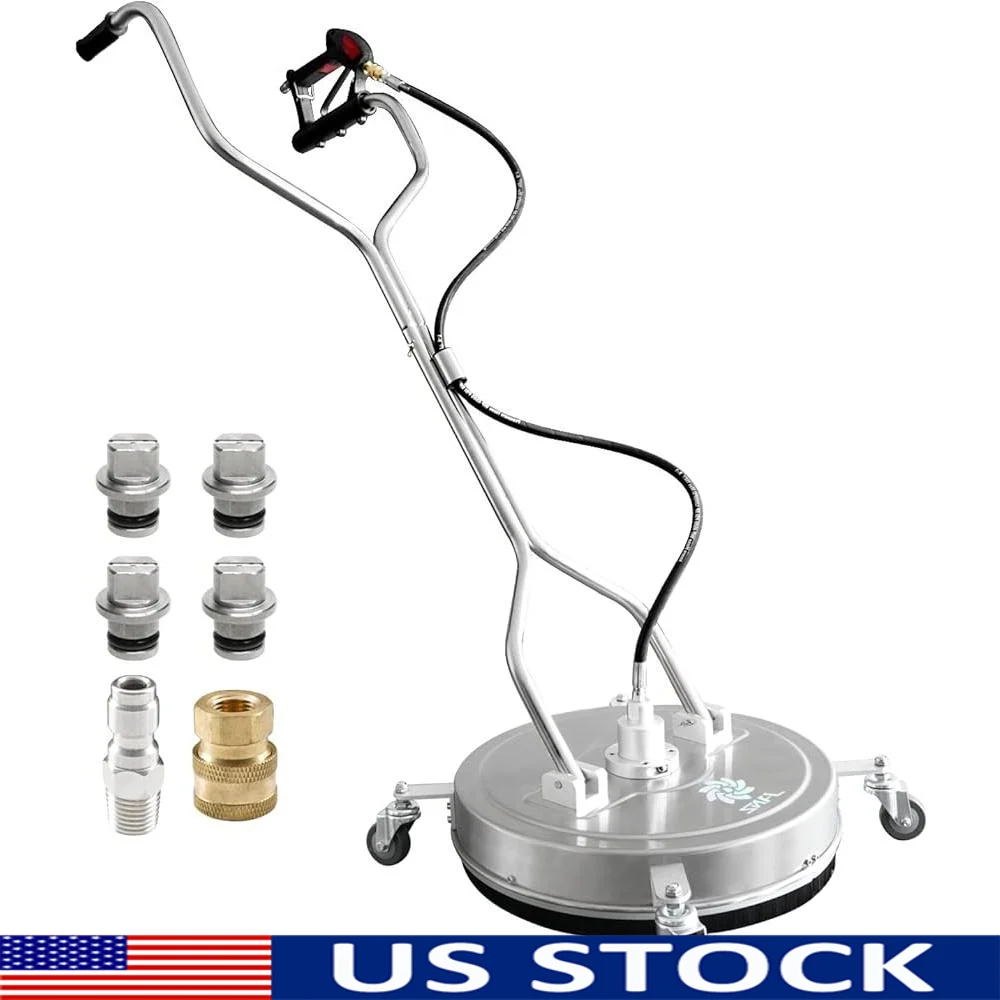 

20 Inch Stainless Steel Pressure Washer Surface Cleaner 4 Wheels Dual Handle 4 Nozzles 2 Hose Fast Efficient Cleaning