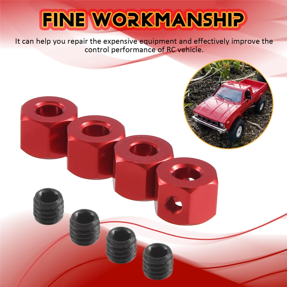 BAAA-4PCS 5 مم إلى 12 مم محول سداسي لمحور عجلات معدني لـ WPL D12 C14 C24 B14 B16 MN D90 D91 RC أجزاء ترقية السيارة، أحمر