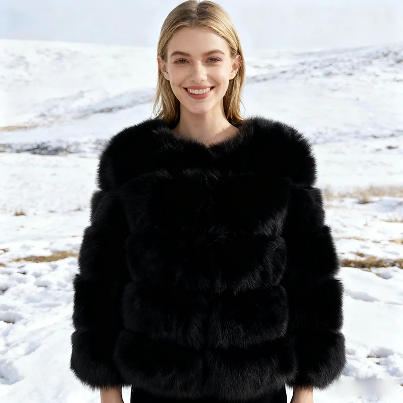 معطف فرو الثعلب الصناعي شتوي نسائي موضة جديدة فروي 2025 ملابس بيضاء جلدية جديدة في المعاطف والسترات #2