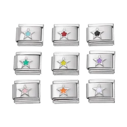1Pcs/lot Stainless Steel Square Five-Pointed Star Italian Links Charm Fit 9x10mm Bracelets for DIY Jewelry Supplies Accessories