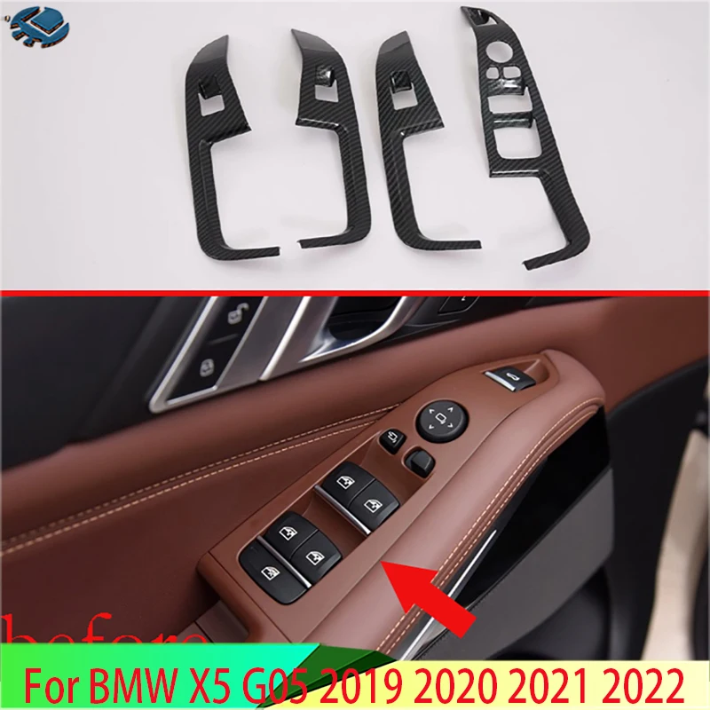 

Для BMW X5 G05 2019 2020 2021 2022Автомобильные аксессуары из углеродного волокна, крышка подлокотника двери, окна, панель переключателя, накладка, гарнир