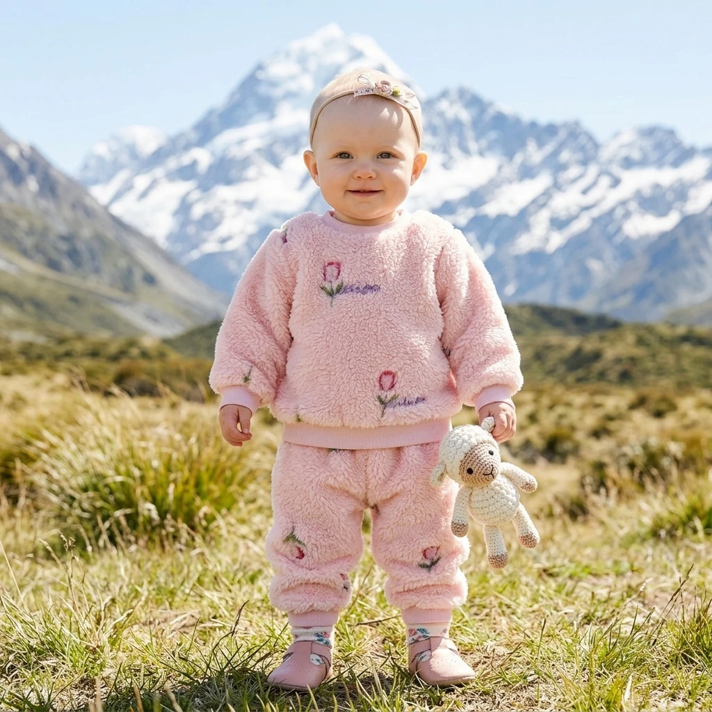 Cute Floral Long Sleeve Tops + Pants Baby Outfits Sets Clothing Little Kids Fleece Thickened Winter