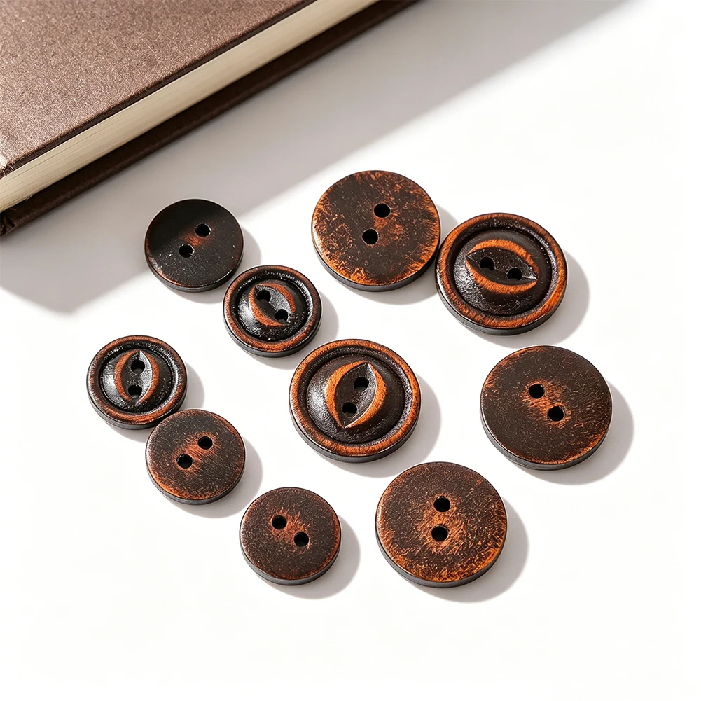 Vintage Natural Brown Two-Hole Wooden Buttons 15mm/20mm Retro Wood Buttons for Clothing Sweater Coat DIY Sewing Accessories