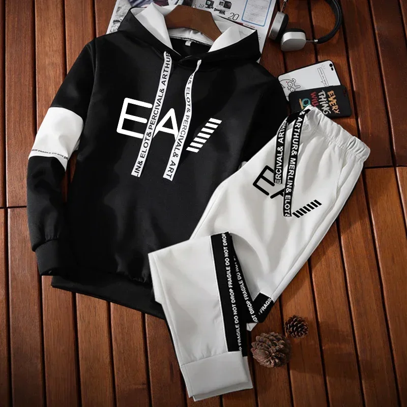 2024 Men's Hoodie + Sweatpants Sportswear Letter Printed Casual Sweatshirt Set Outdoor Sports Suit Jogging Jumper