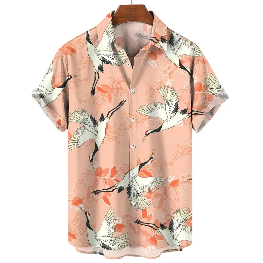 

Chinese Crane Print Hawaiian Casual Men's Short Sleeve Shirt Everyday Comfortable Men's Lapel Tops Plus Size Men's Shirts