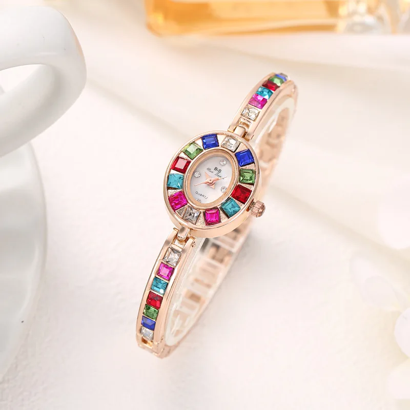 2024 New Rainbow Rhinestone Watch Women Fashion Luxury Gift Quartz Wristwatch Ladies Bracelet Watches Dropshipping Reloj Mujer