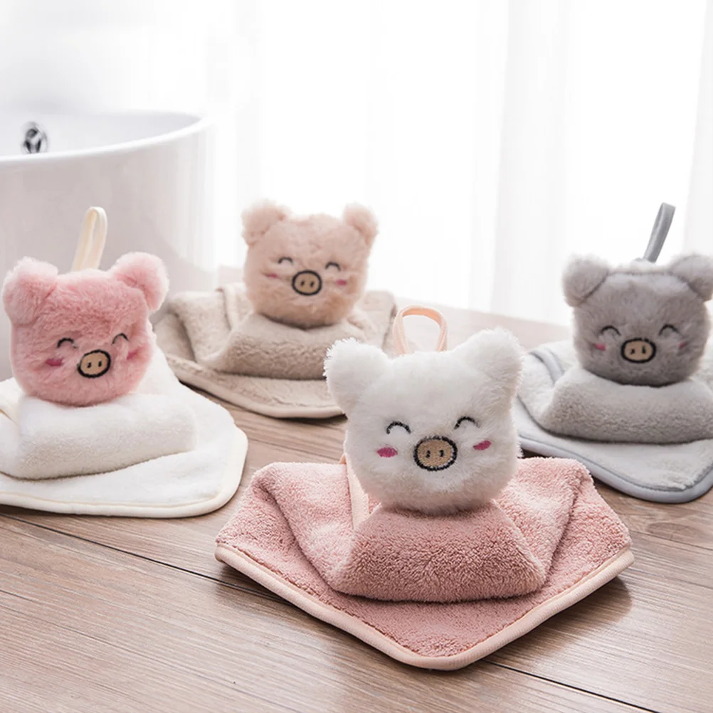 

4 pcs Water Piggy Towel Coral Soft Dishcloth Hanging Water Absorbent Towel Kitchen Bathroom No Lint Fade Saving