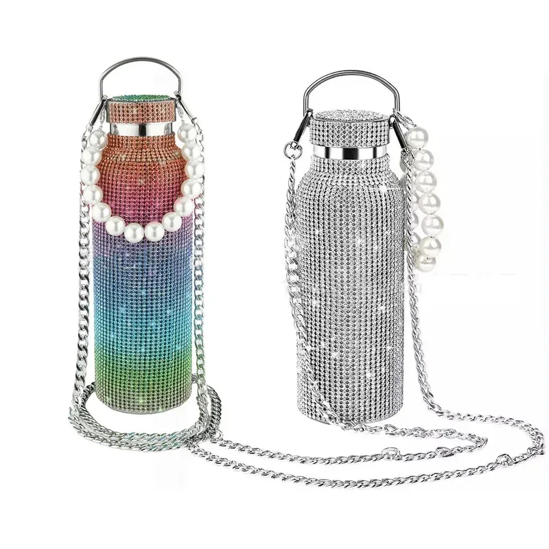 1000mlDiamond Insulated Bottle Portable Rhinestone Water Bottle Stainless Steel Thermal Vacuum Bottle