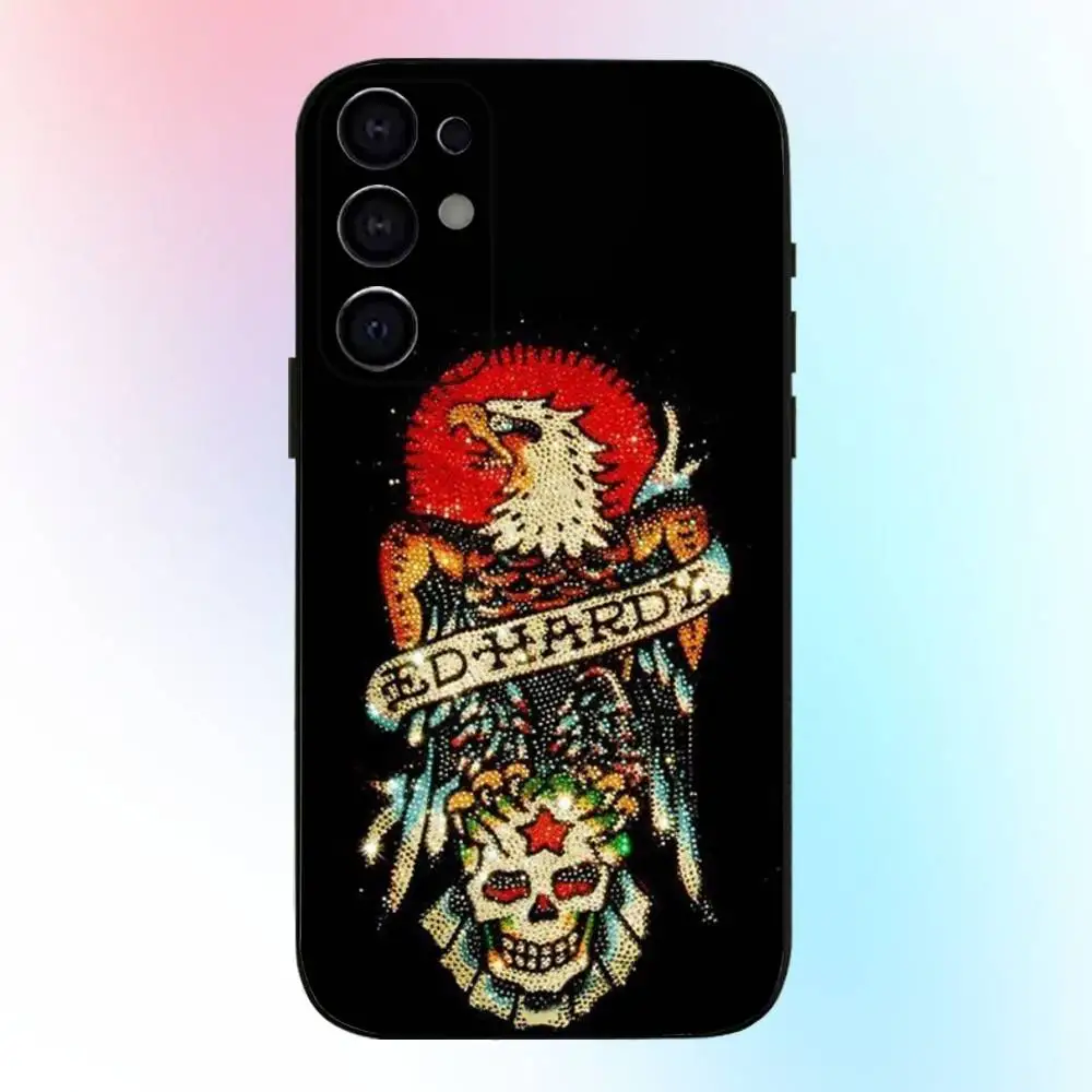حافظة هاتف Ed Hardy من ماركات الأزياء لهاتف سامسونج S25، S24، S21، S22، S23، S30، Ultra، S20، Plus، Fe، Lite، Note، 10,9,5G غطاء أسود
