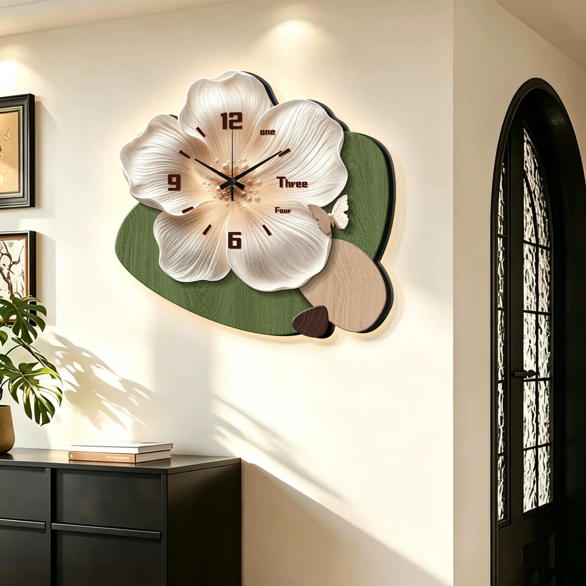 French Retro Floral Clock Restaurant Wall Art Medieval Style Living Room TV Background Wall Hanging Clock Niche Art Painting