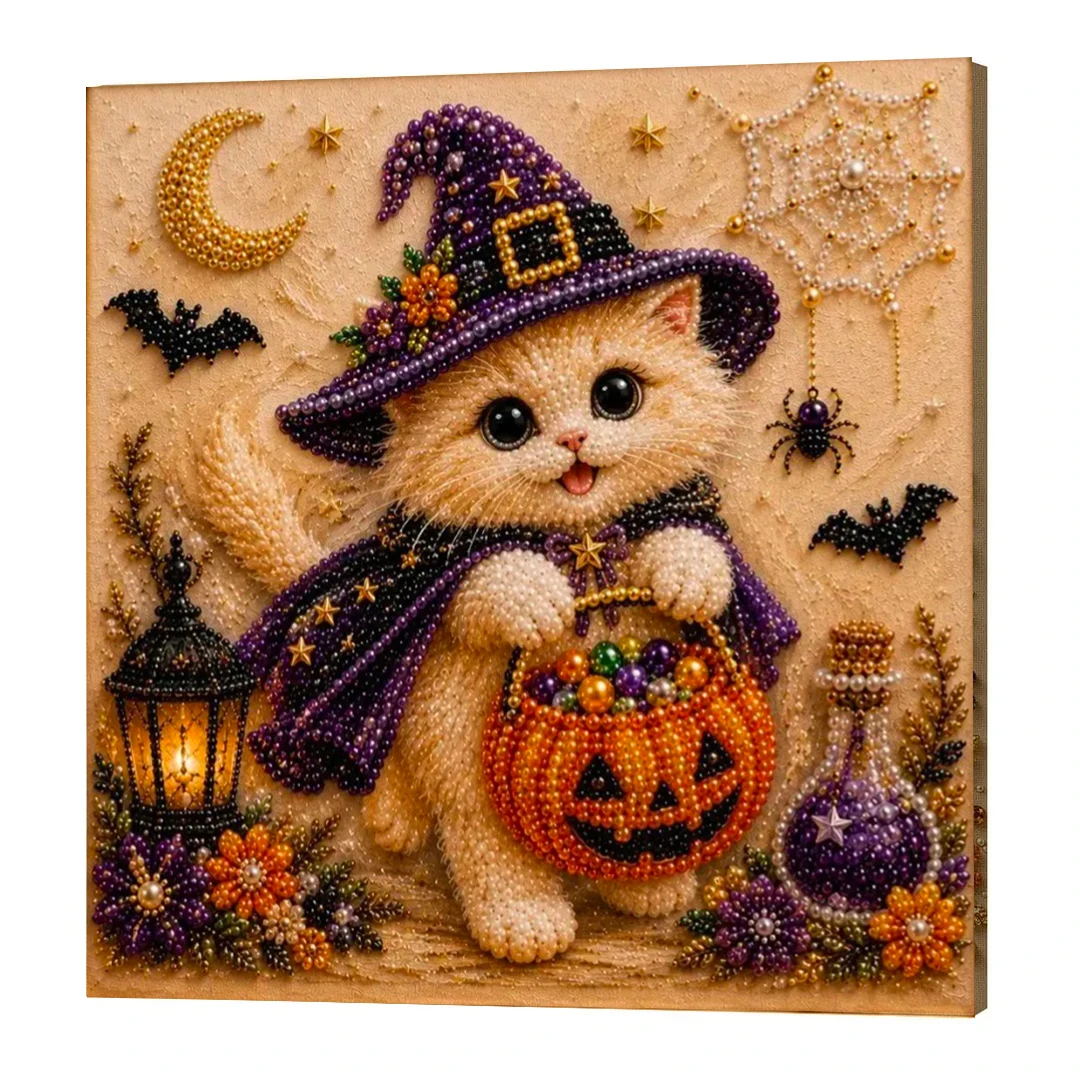 DIY Diamant-Malerei-Set - Halloween-Katze Perlen-Diamant-Malerei, teilweise vorgestanzte Leinwand, perfekt für Heimdekoration und Feiertage – Detail 1