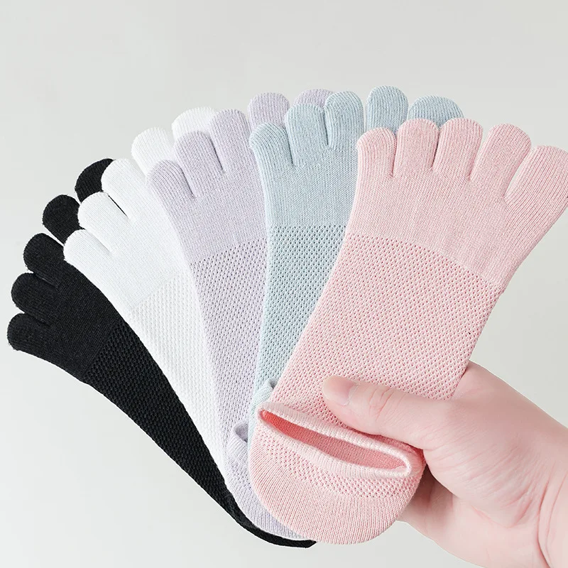 

5 Pairs Thin No Show Mesh Five-finger Socks Short Tube Low Cut Summer Cotton Toe Socks Women Socks Set