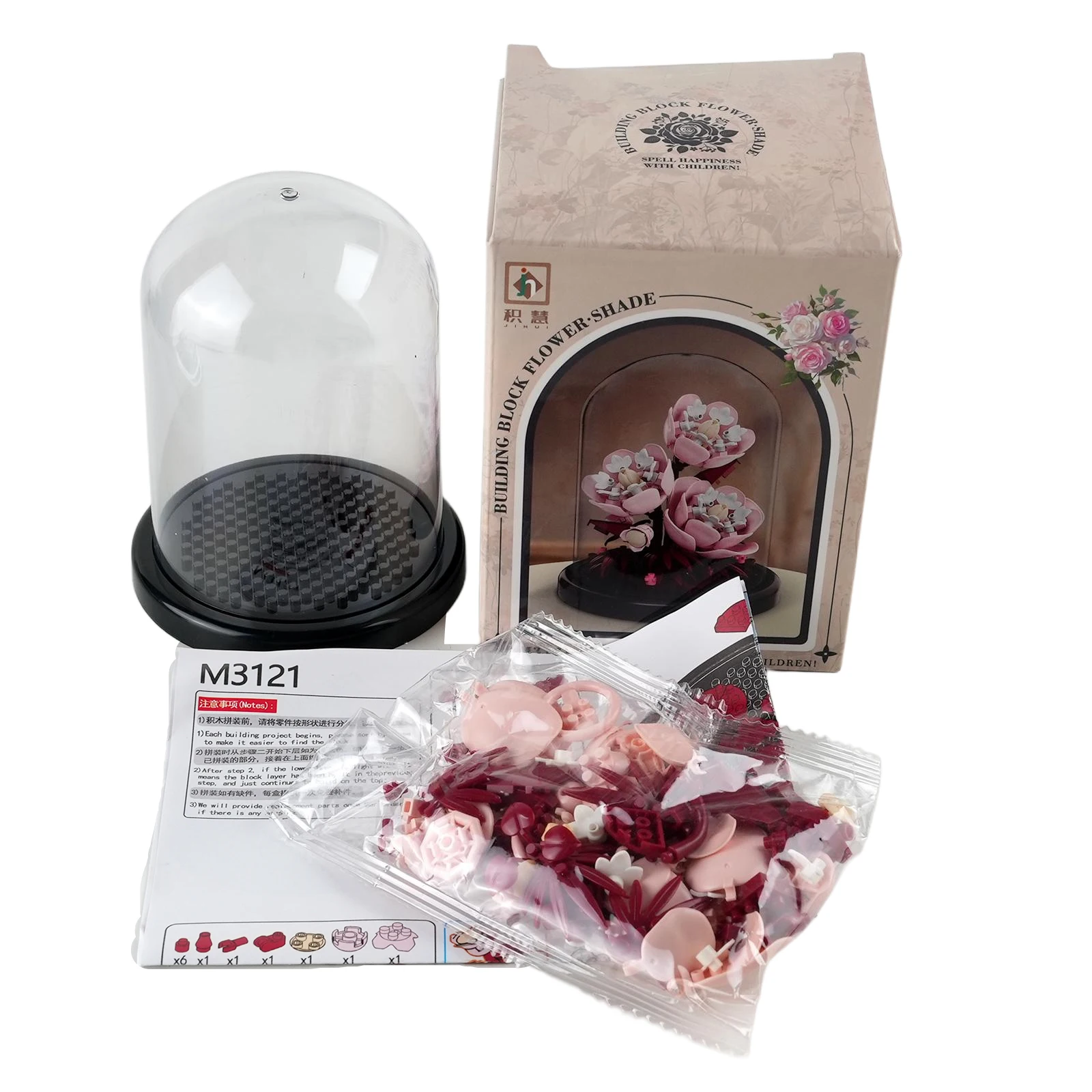 Zestaw klocków konstrukcyjnych w kształcie kwiatu piwonii, 168 elementów, mikro-cząsteczkowy kwietnik do samodzielnego montażu rośliny z gablotą, dekoracja świąteczna na biurko, prezent.