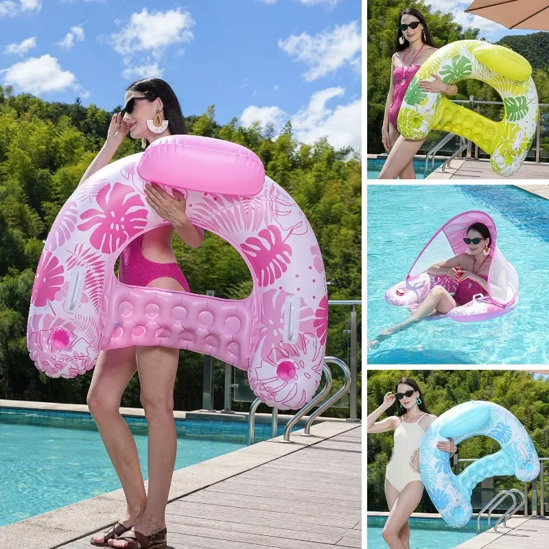Water Hammock with Removable Sunshade Adult SwimRing Tube Inflatable Lounge Chair Air Mattress For Adult Pool Float Water