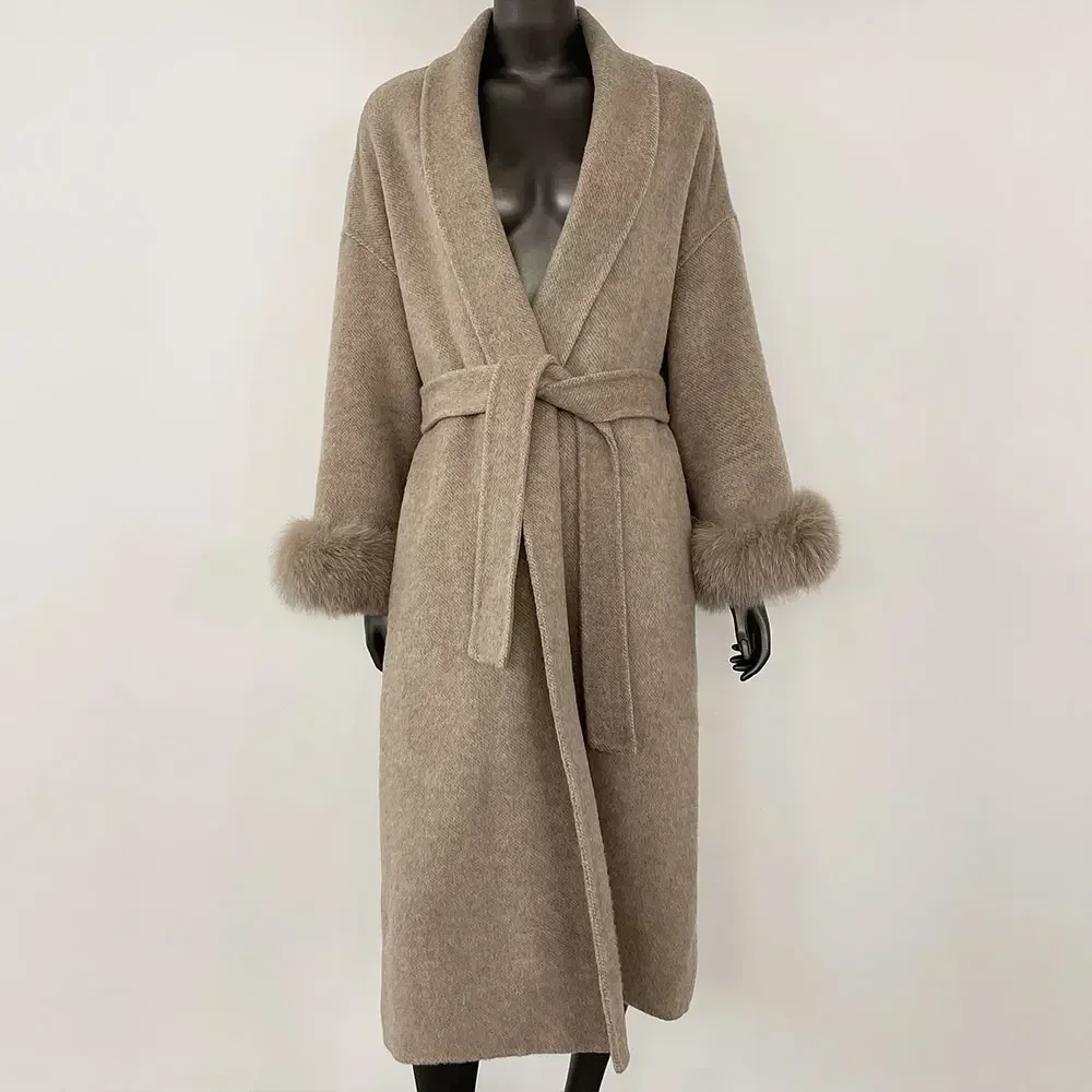 Winter Temperament Short and Long Real Wool Coat Removable Cuffs Fox Fur Jacket Cashmere Coat Double-sided Woolen Jacket Women