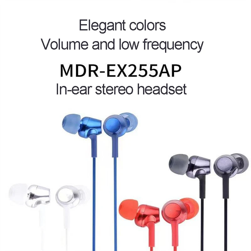 MDR-EX255AP In-ear wired Headphones For So-ny Noise Reduction Heavy Bass HIFI High Sound Quality 3.5mm Earphones